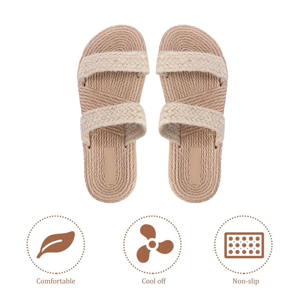 1 Pair Straw Woven Hemp Sole Sandals Straw Sandals Beach Slippers for Women