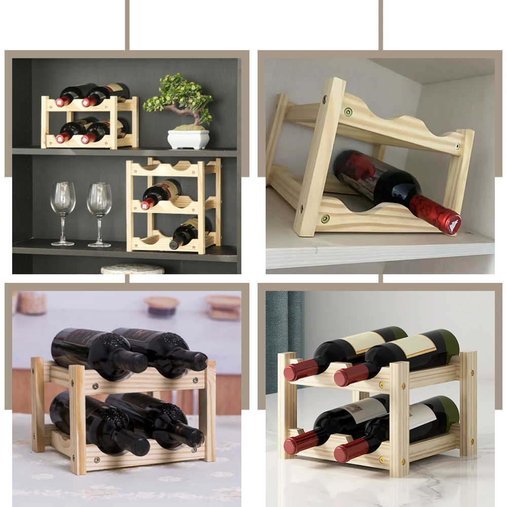 Wine Bottle Rack Double-layers Wine Display Shelf Wooden Red Wine Display Rack