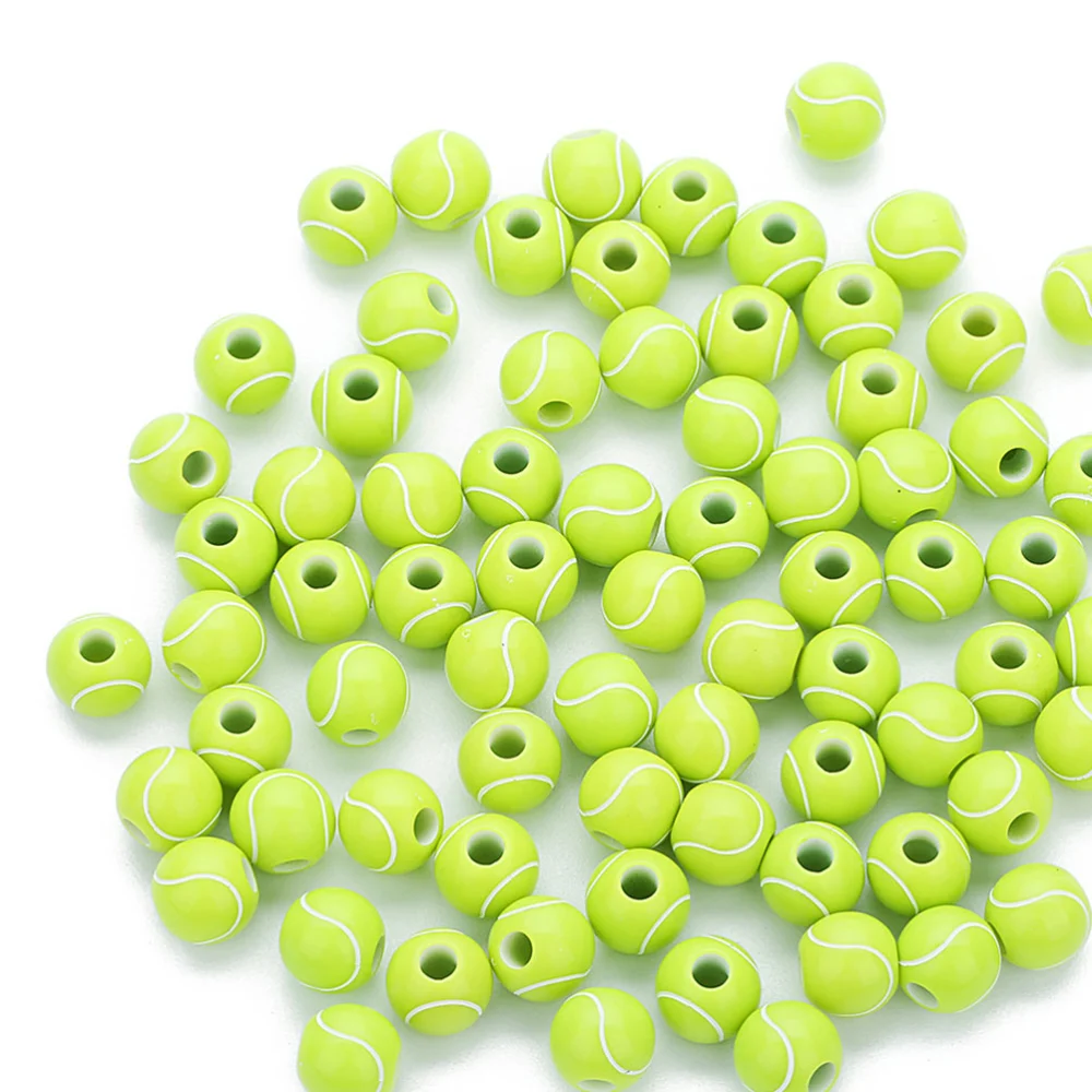 100pcs DIY Tennis Beads Acrylic Large Hole Round Beads Crafts Green Beads Jewelry Accessory for Home Bracelet Necklace Making