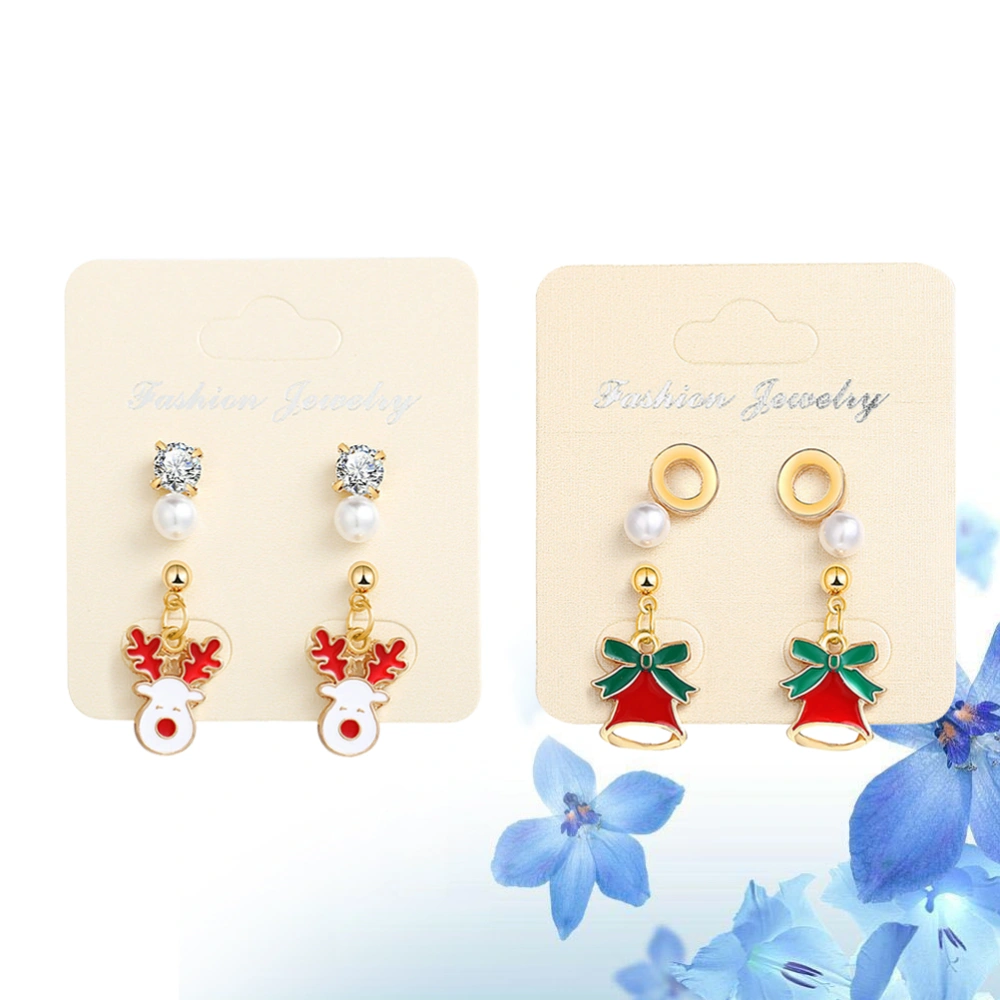 2 Pairs of Drip Oil Alloy Pearl Earrings Delicate Deer Pendants Ear Studs Fashion Charming Ear Accessories