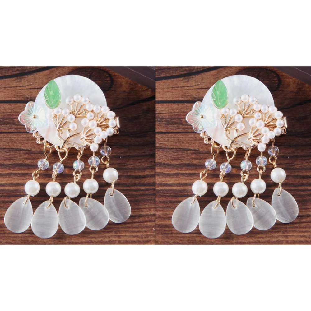 Vintage Hair Clips Alloy Hair Shell Pearl Barrette Chinese Style Bobby for Woman (Golden)