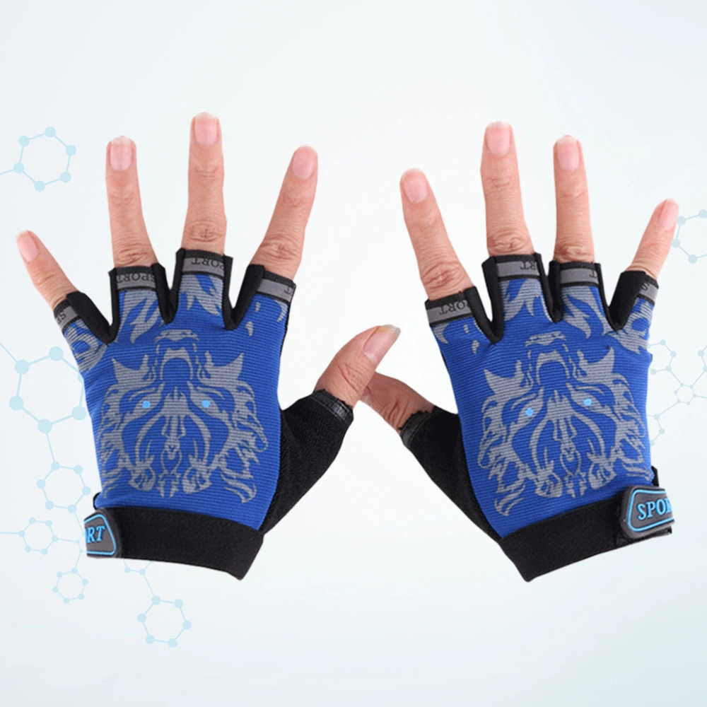 Children Gloves Half Finger Kids Cycling Biking Riding Running Gloves Boy's Girl's Outdoor Sports Accessory -Size M (Blue)