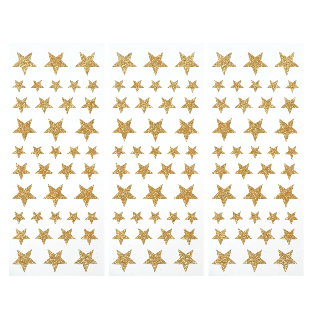 3 Sheets Reward Sticker Five-pointed Star Glitter Sticker Kindergarten Stickers