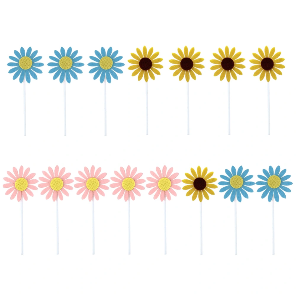 15 Pcs Cake Topper Picks Decor Sunflower Shape Decoration for Party Wedding Cupcakes Festival Cake Supplies (Yellow, Pink, Blue, 5 for Each)