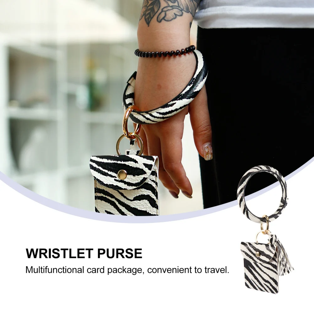 1pc Wristband Key Chains PU Coin Purse Bracelet Key Ring Purse Bag