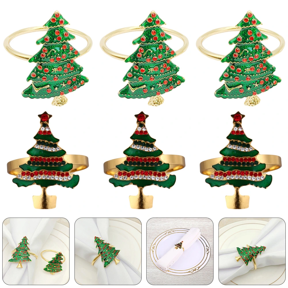 1 Set 6 Pcs Christmas Tree Napkin Buckles Napkin Rings (Assorted Color)