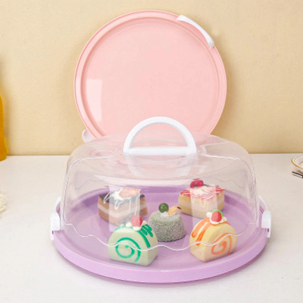 1Pc Plastic Cake Box Sealed Packing Box Food Cover (10 Inch, Round, Purple)