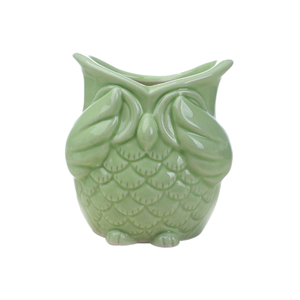 Owl Design Succulent Pot Gardening Creative Green Plant Ceramic Pot Container for Home Not Seeing Owl (Green)