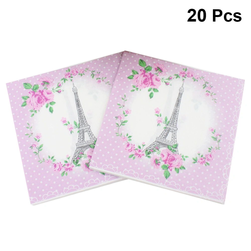 20 Sheets Color Printed Napkins Eiffel Tower Creative Paper Towel Facial Tissue Disposable Tissue Napkin Party Supplies