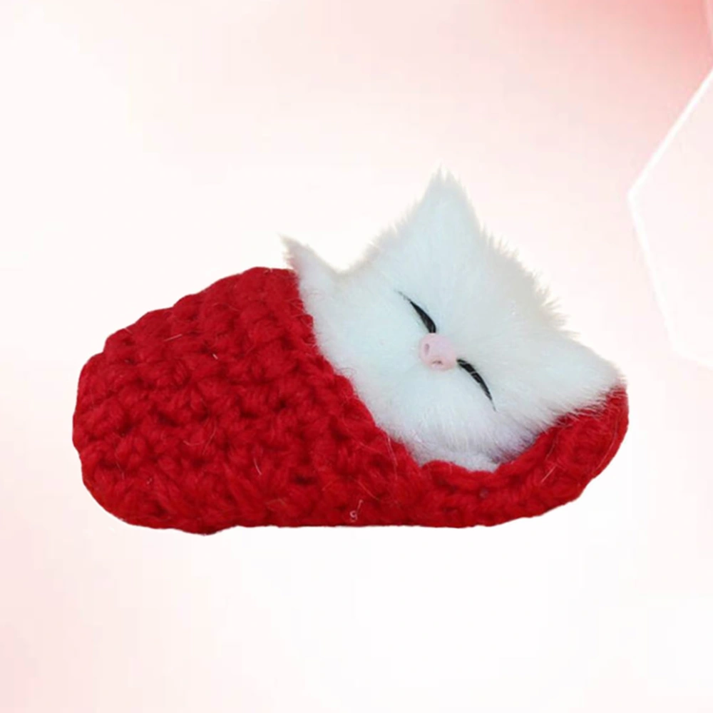 Star Sleeping Cat in Slipper Doll Toy Mini Kitten in Shoe with Meows Sounds Decor Hand Toy Gift for Kids Boys Girls (Red Slipper)