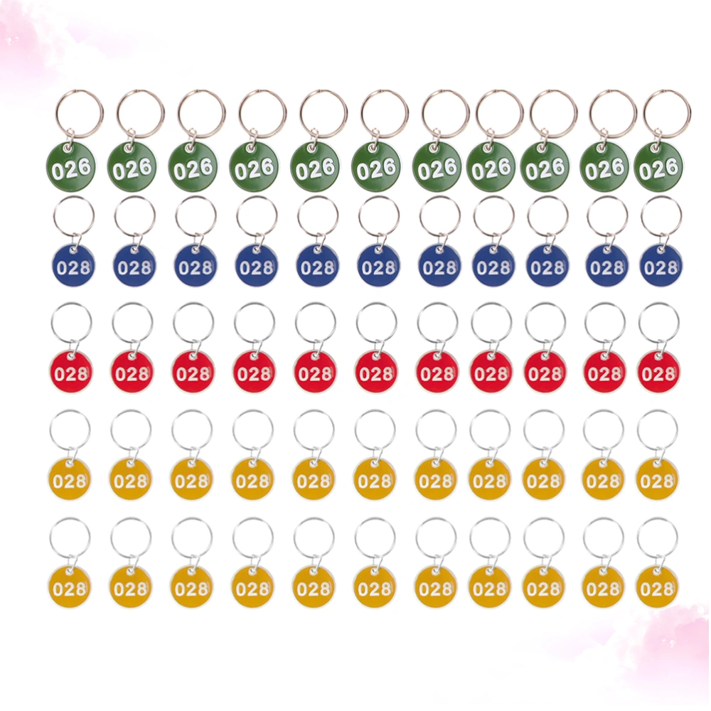 50Pcs Number Pendant Tags Metal Numbers Plates Luggage ID Tags Key Ring Labels for Office Hotel(Random Color Number 1-50)