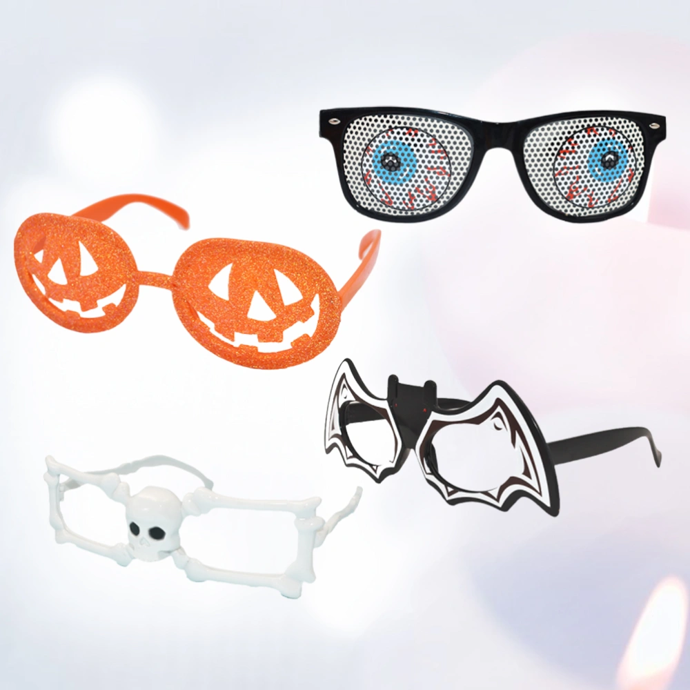 4Pcs Costume Ball Glasses Halloween Dress Up Eyeglass Tricky Funny Pumpkin Bat Sunglasses for Party Halloween Size M