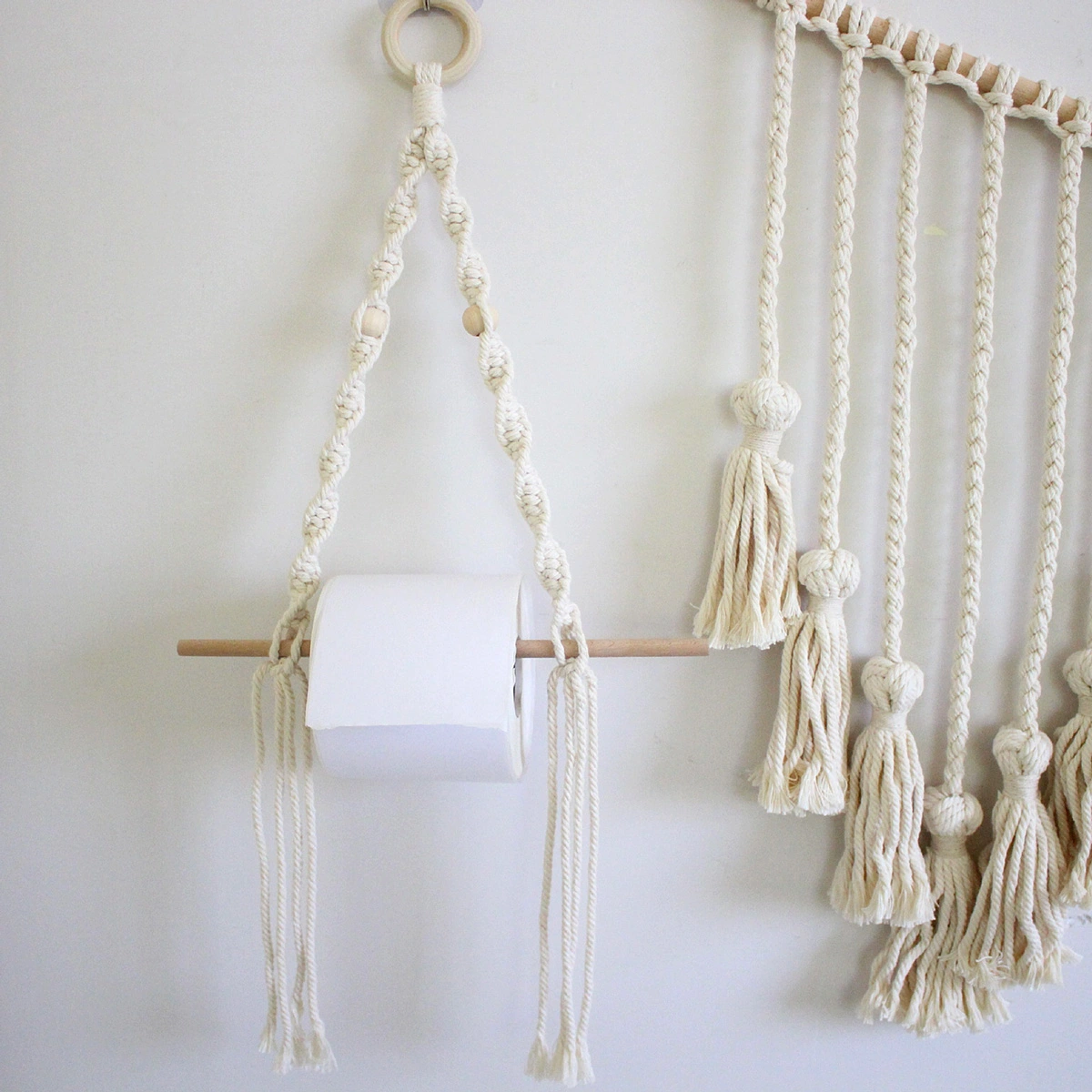 Toilet Tissue Holder Paper Roll Holder Wall Mounted Weaving Toilet Paper Shelf Hanging Tissue Rack for Bathroom