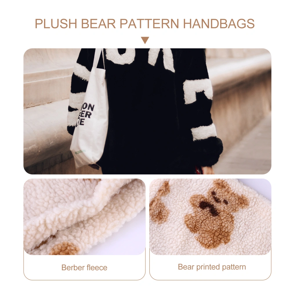 Fashion Large Capacity Shoulder Bag Adorable Bear Pattern Berber Fleece Handbag