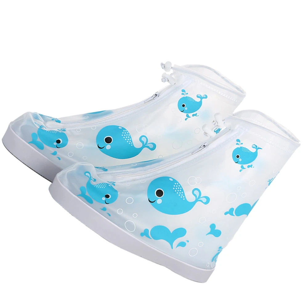 1 Pair Blue Dolphin Rainproof Shoe Covers Cartoon Pattern Rain Shoes Cover Non-slip PVC Shoe Protector for Kids (Size L 22.5CM, 5.5US, 3UK, 36EU, 8.8425Inch)