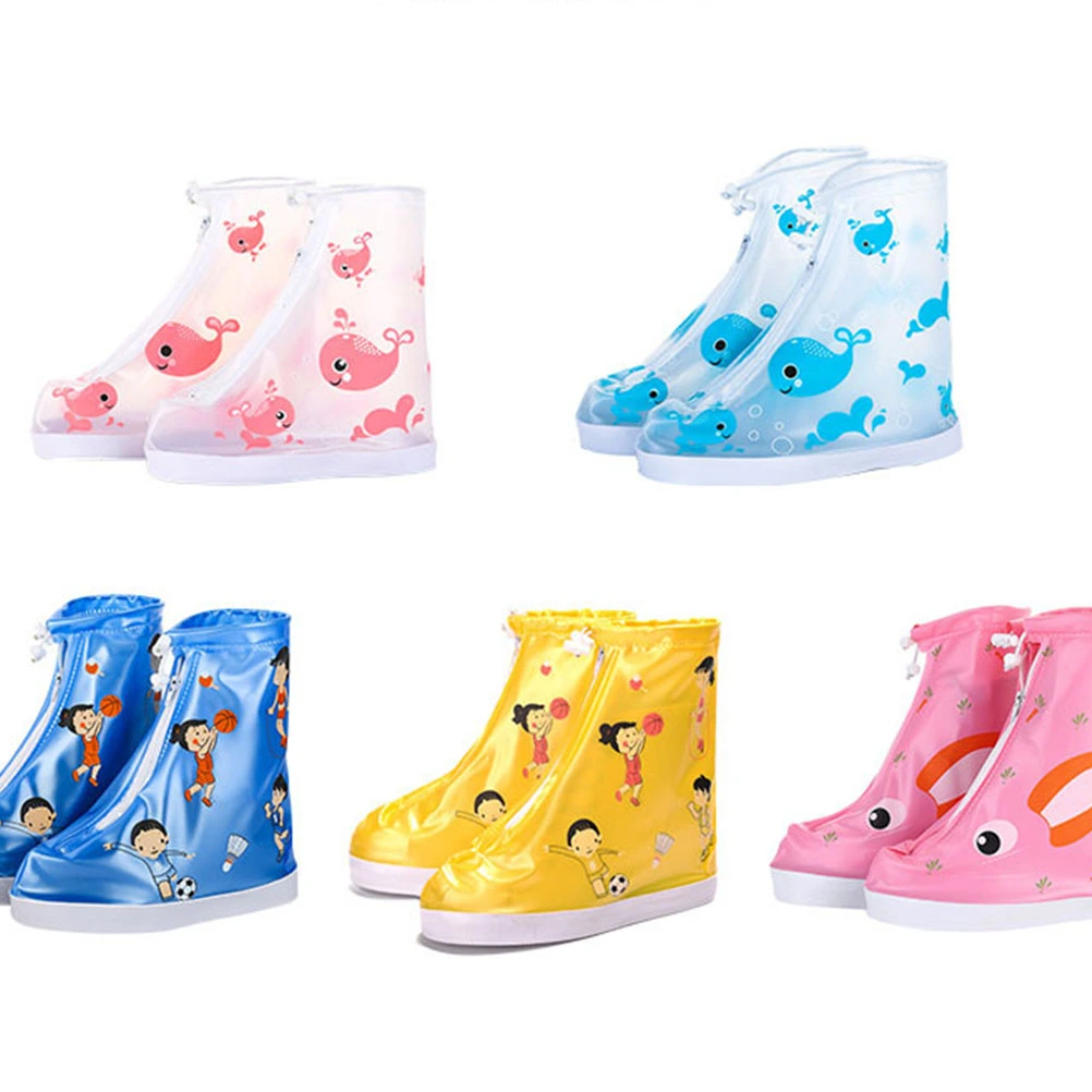 1 Pair Blue Dolphin Rainproof Shoe Covers Cartoon Pattern Rain Shoes Cover Non-slip PVC Shoe Protector for Kids (Size L 22.5CM, 5.5US, 3UK, 36EU, 8.8425Inch)