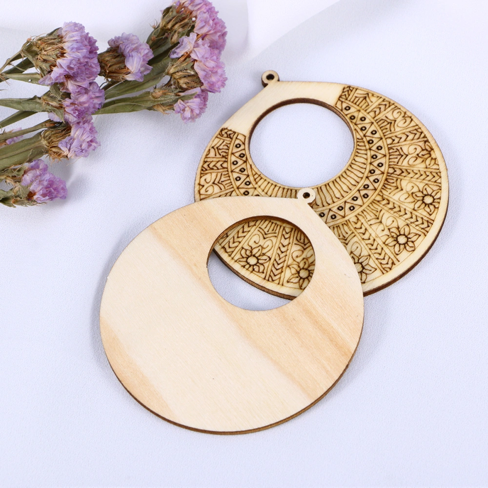 10Pcs Ethnic Style Eardrop Shaped Wood Cutout Chips for Wedding Party Decoration (Circle)