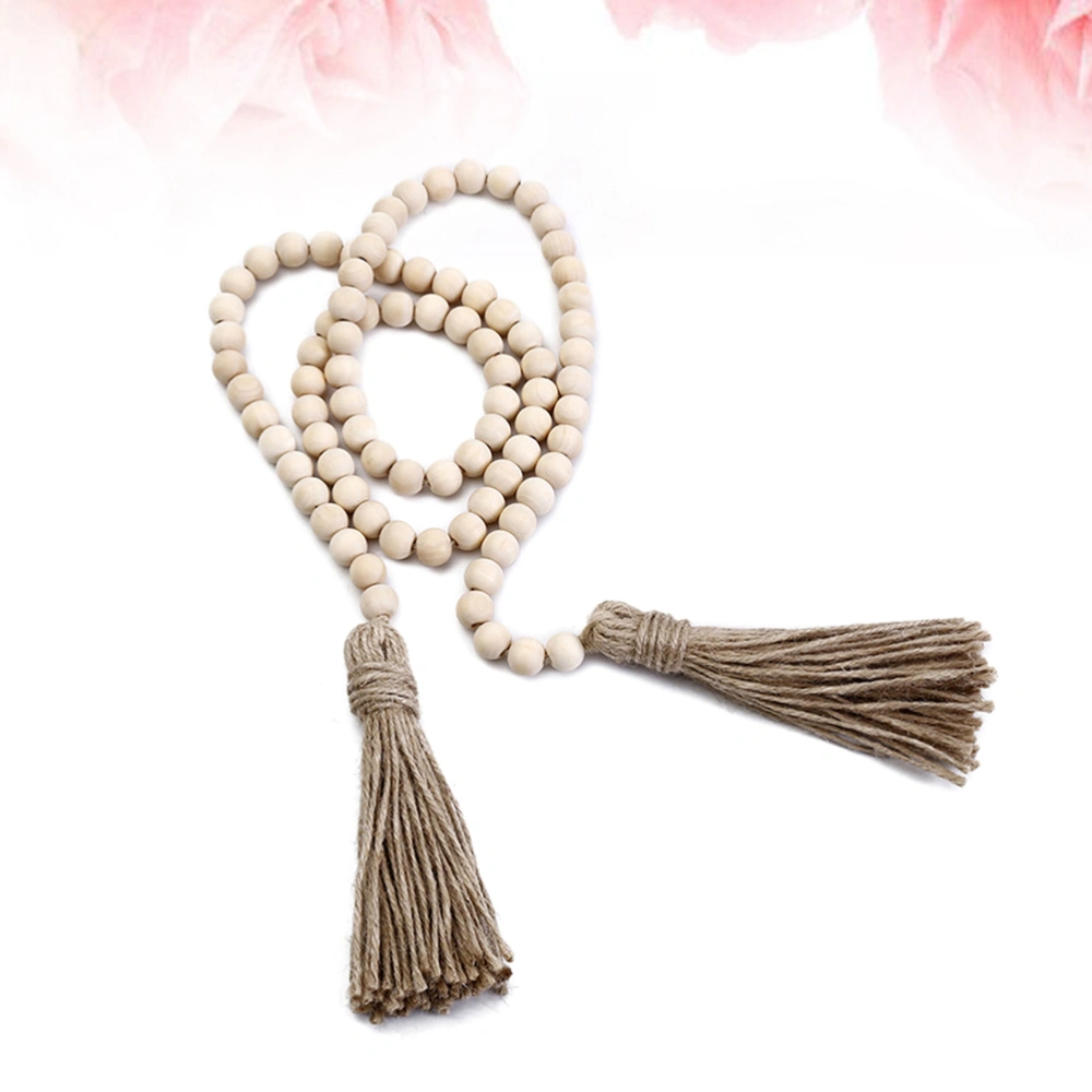 1PC 1.38M Long Hemp Rope Fringed Beads Wooden Beads with Hemp Rope Tassels Decor Simple Home Decoration Tapestry Closet Clothes Decorative Fringed Beads Pendants Size14MM