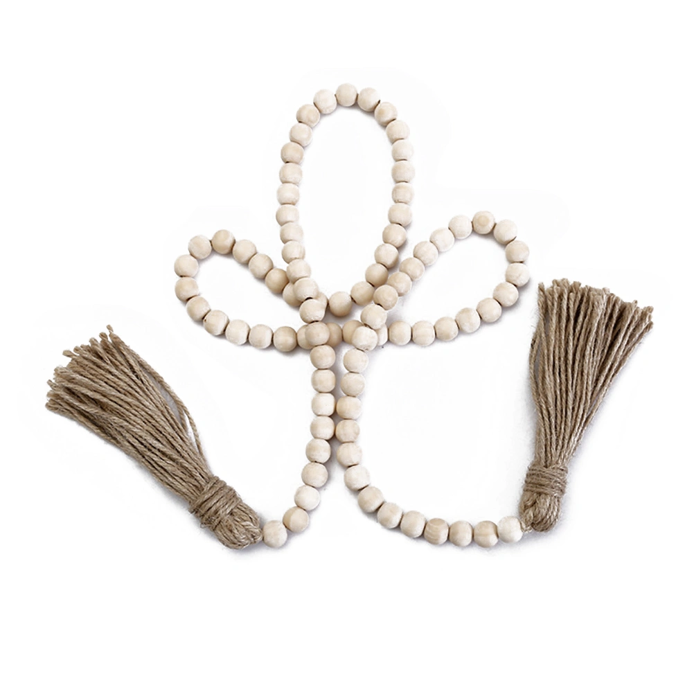 1PC 1.38M Long Hemp Rope Fringed Beads Wooden Beads with Hemp Rope Tassels Decor Simple Home Decoration Tapestry Closet Clothes Decorative Fringed Beads Pendants Size14MM