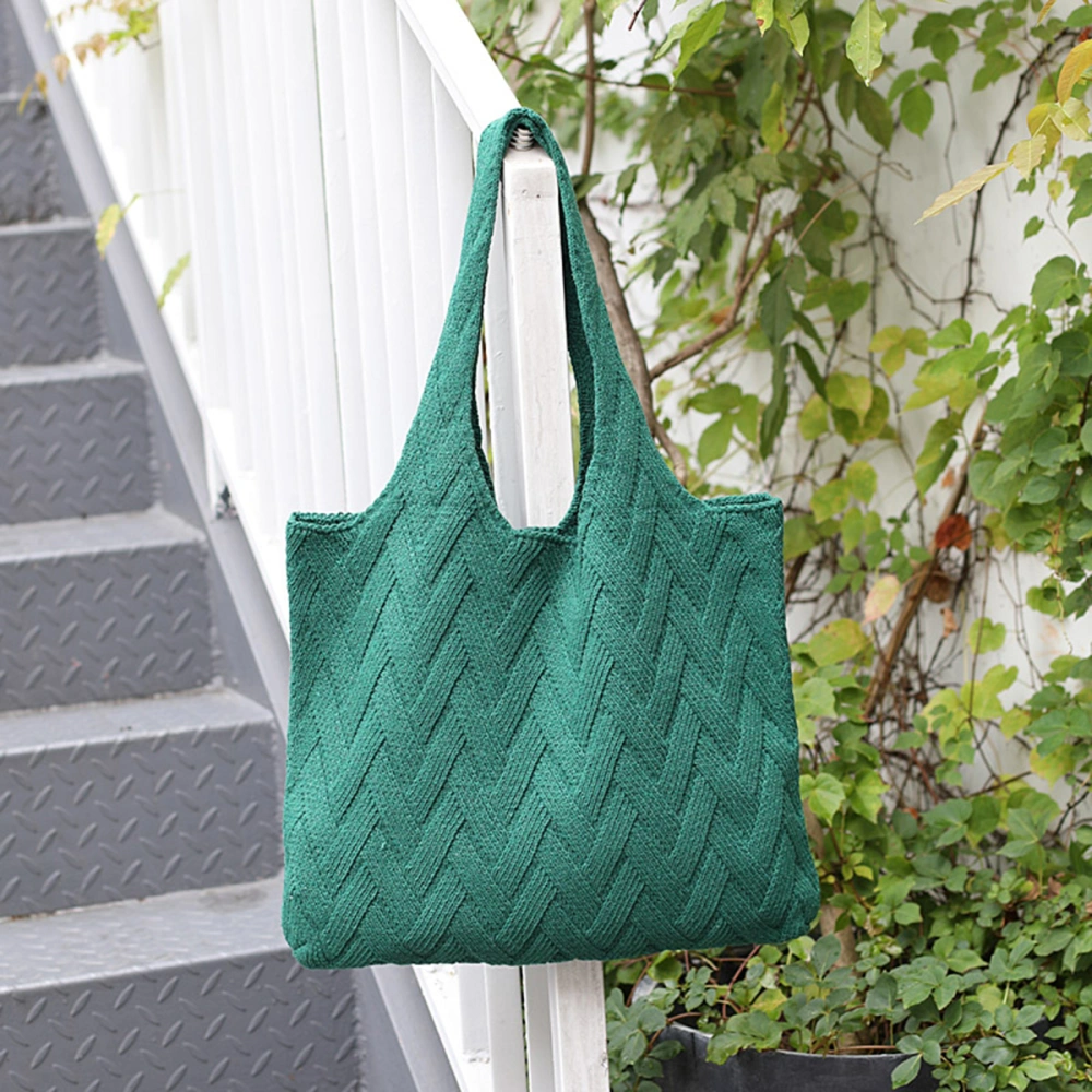 Cotton Thread Knitting Handbag Simple Women Handbag Casual Lady Shoulder Bag (Green)