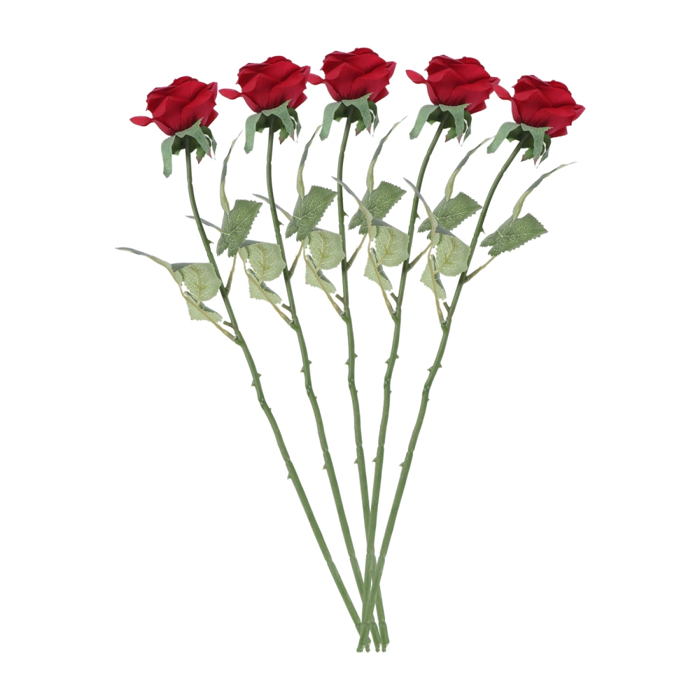 5pcs Vivid Simulation Rose Decor Artificial  Rose Ornament Fake Rose Scene Decor