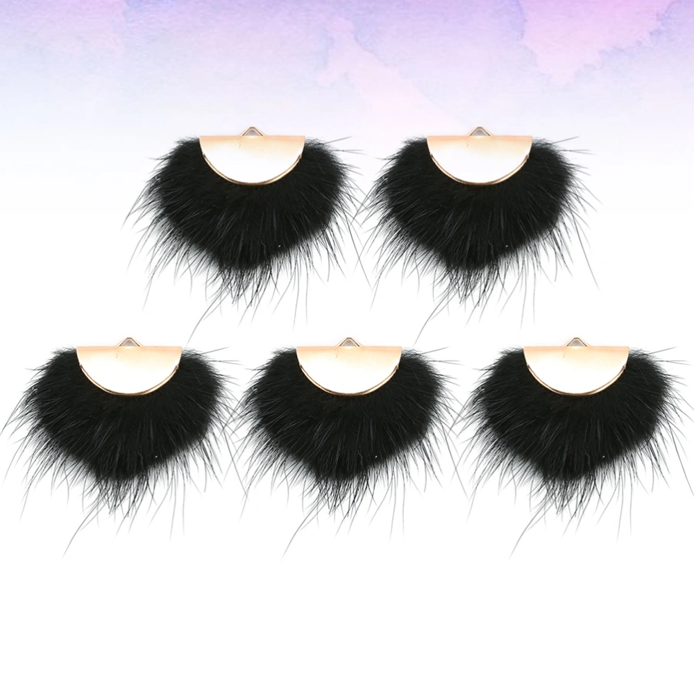 1 Bag 5pcs DIY Ear Accessories Mink Hair Fan Shape Earring Pendant Ornament Adornement for Female (Black)