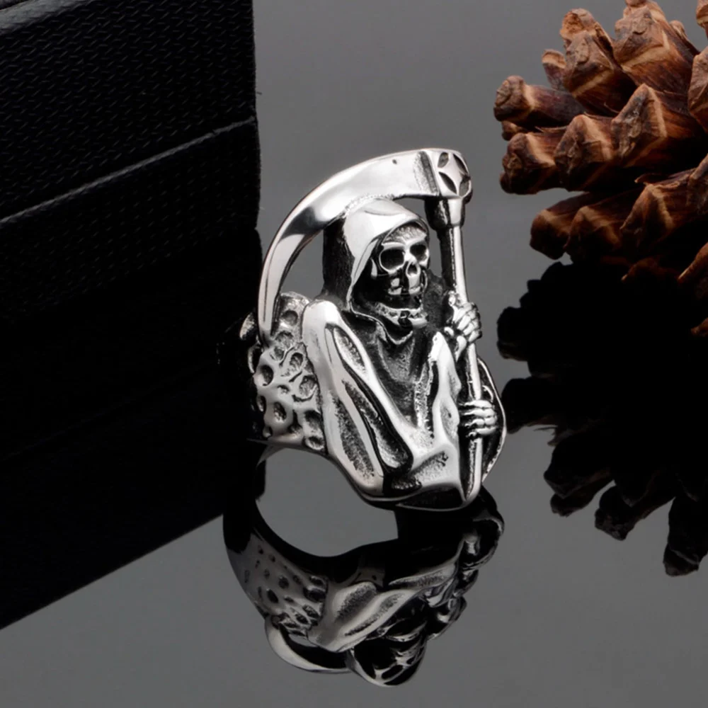 1PC Alloy Ring Reaper Scythe Ring Fierce Skull Ring Personalized Retro Ring