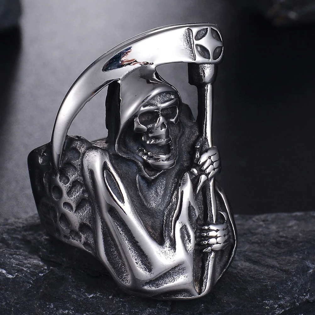1PC Alloy Ring Reaper Scythe Ring Fierce Skull Ring Personalized Retro Ring