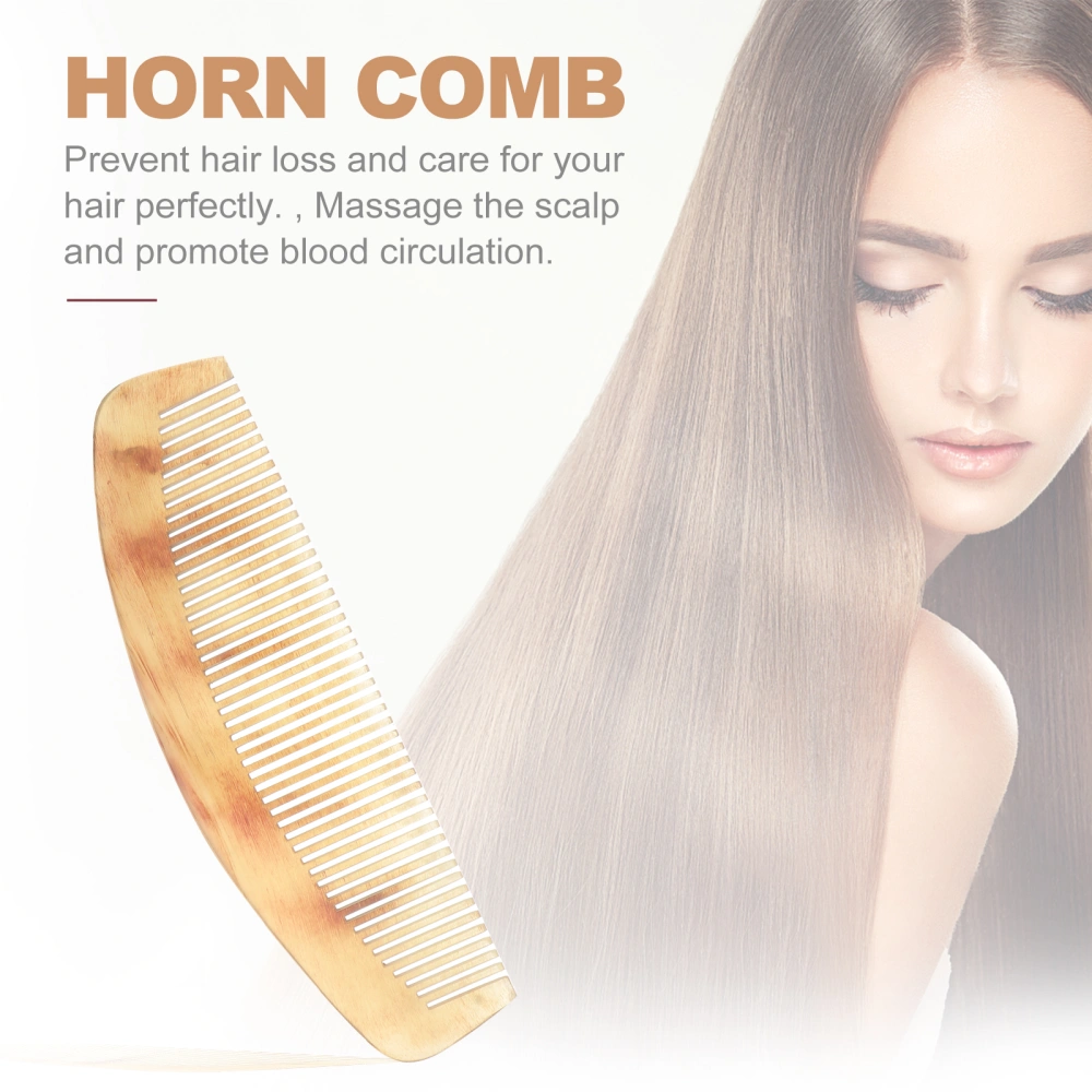 Natural Horn Comb Anti-static Portable Hair Smoothing Comb Prevent Hair Loss for Woman (17cm)