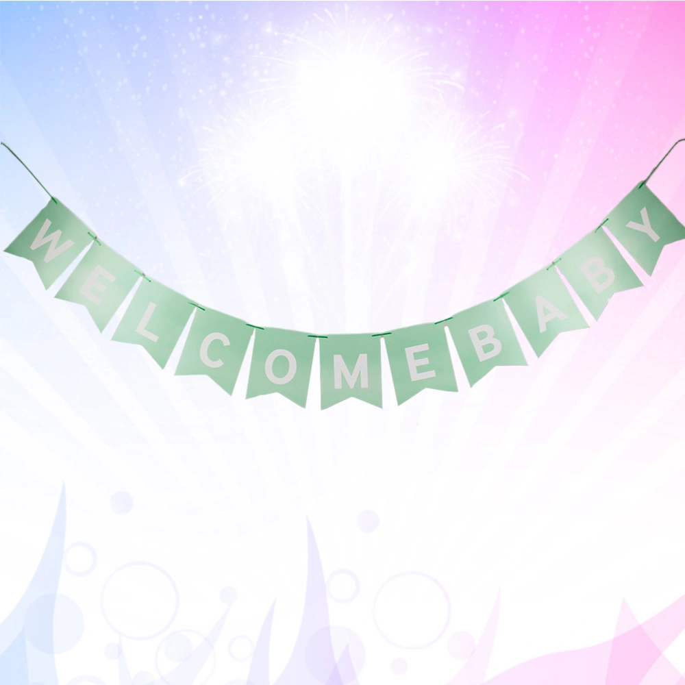 WELCOME BABY Fishtail Paper Banner White Letter Hanging Flag Birthday Bunting Garland Baby Party Supplies Decoration