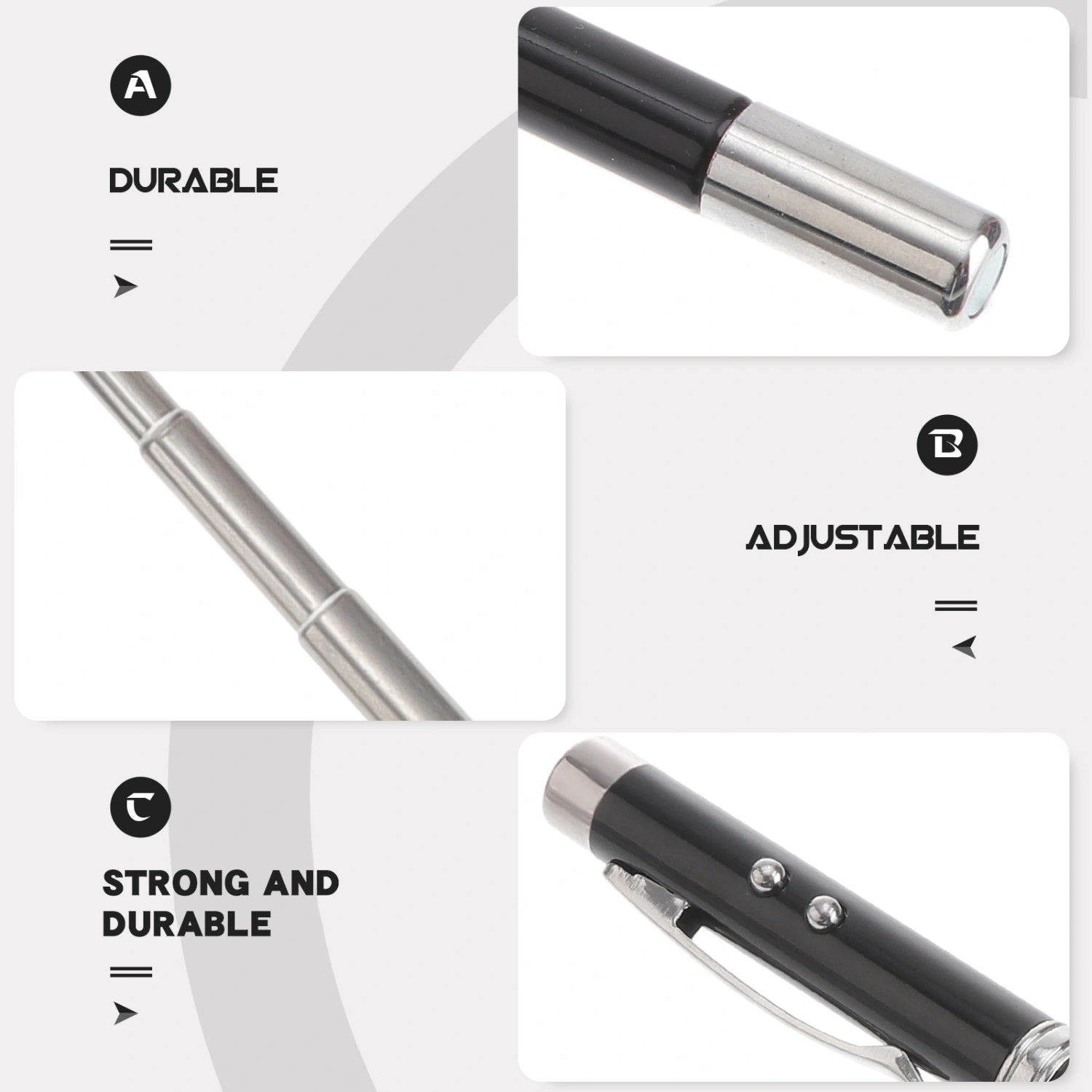 5 In 1 Multifunction Telescopic Pointer Ballpoint Pen LED Flashlight Light Lamp