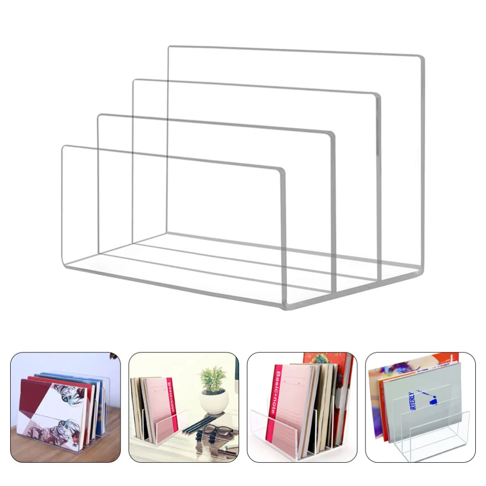 Transparent Compartment Documents Storage Rack Desktop Book End for Home Office