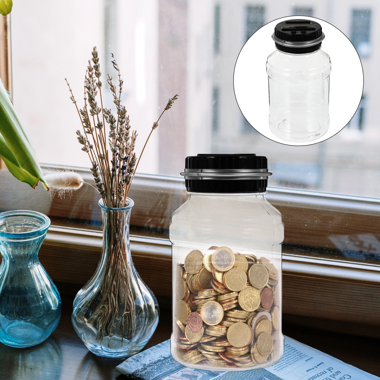 1pc Transparent Piggy Bank Counting Piggy Bank Bucket Style Coin Bank for Home