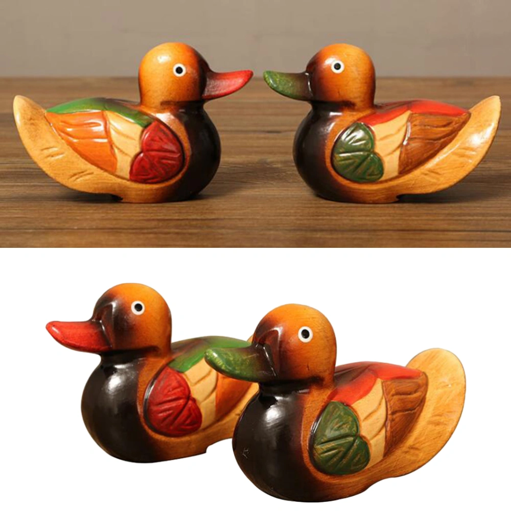 1 Pair Dedicate Mandarin Duck Model Creative Wood Duck Handmade Decoration Craft Ornament for Wedding Party Anniversary Day Size M