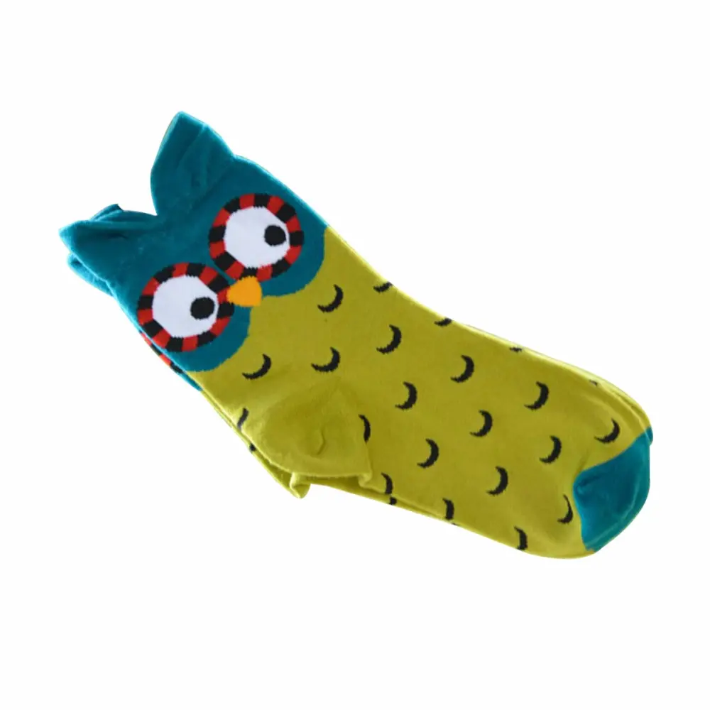 1 Pair Cotton Crew Socks Adorable Owl Stretchy Elastic Mid-calf Sports Socks for Women Girls (Green)