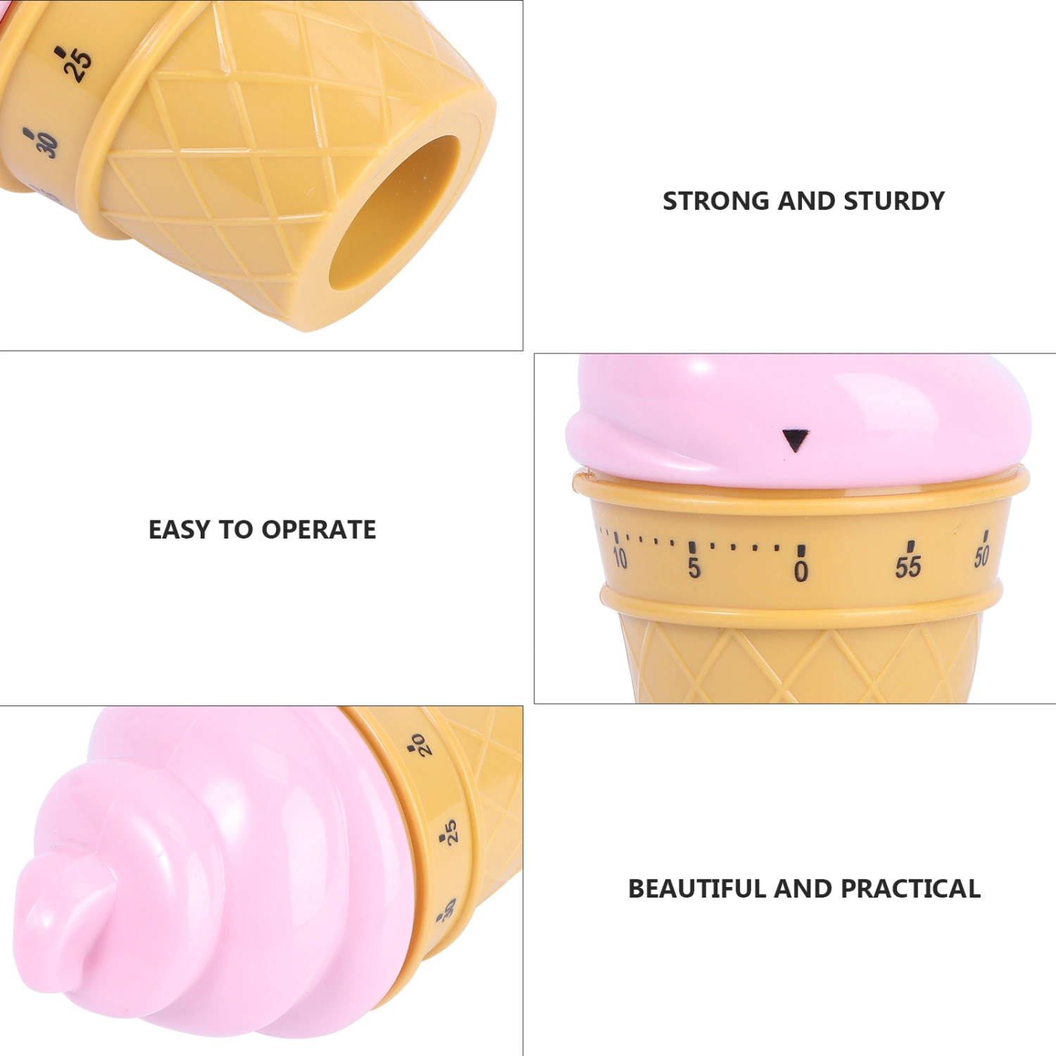 1PC Funny Ice Cream Mechanical Timer Practical Kitchen Timer Reminder (Pink)