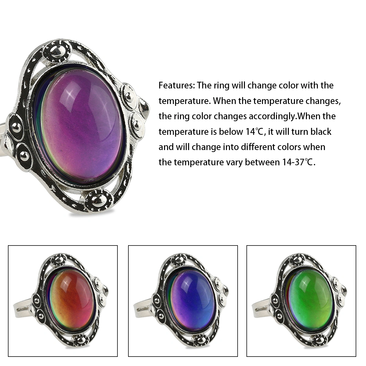 TINKSKY Adjustable Oval Color Changing Mood Ring Finger Ring