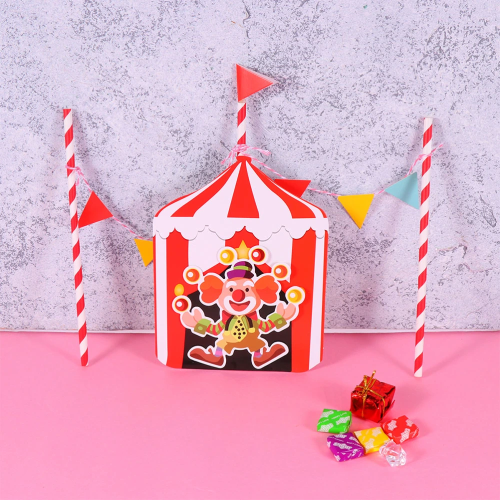 5 Sets Circus Theme Cake Toppers Funny Clown Cake Picks Hanging Flags Cupcake Decor Party Supplies for Birthday Festival