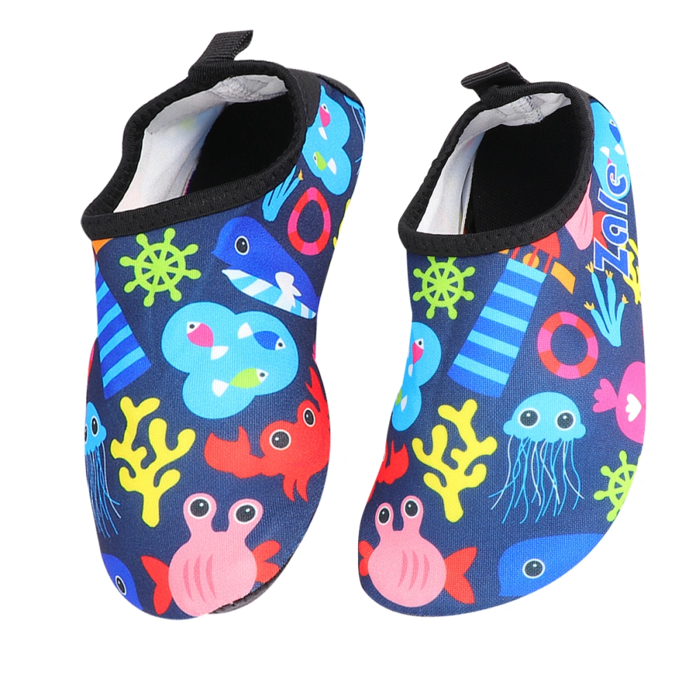 1 Pair Outdoor Elastic Shoes Breathable Shoes Anti-slip Beach Shoes Children Quick Dry Water Shoes (Underwater World, Size 34-35, Inner Length 20.4cm)