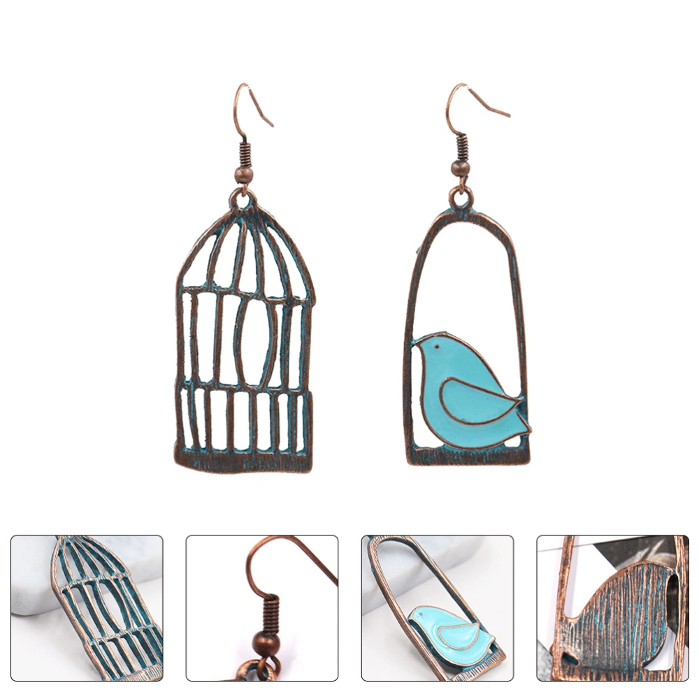 1 Pair Creative Stylish Pendant Earrings Hollow Cage Bird Asymmetric Ear Rings