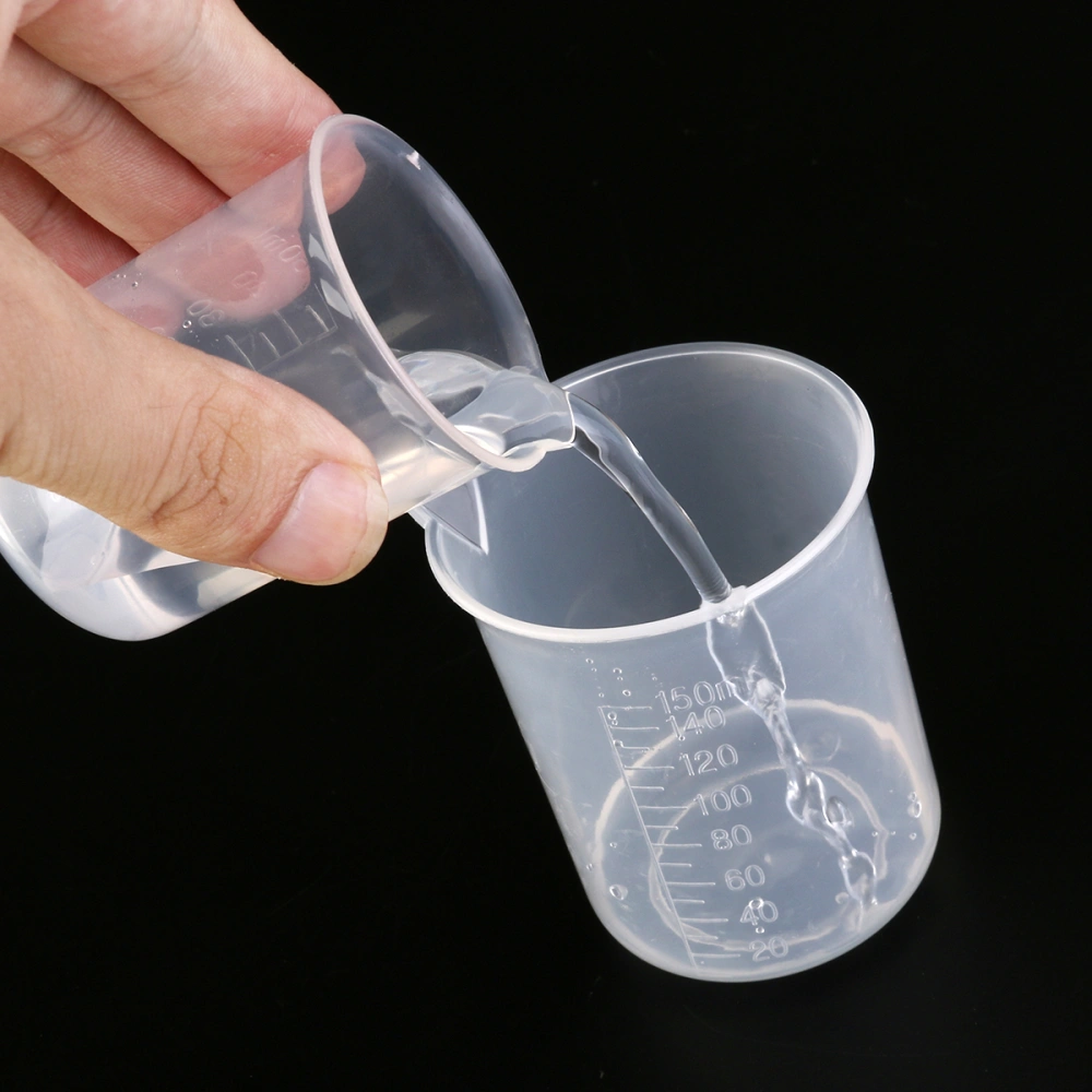 UEETEK 5pcs 50ml / 100ml / 150ml / 250ml / 500ml Measuring Cup Labs Plastic Graduated Beakers (Transparent)