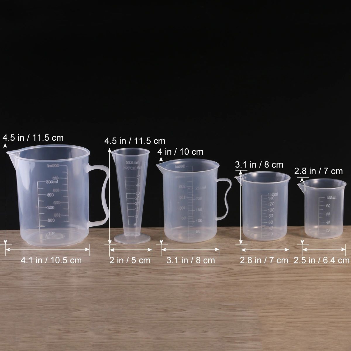 UEETEK 5pcs 50ml / 100ml / 150ml / 250ml / 500ml Measuring Cup Labs Plastic Graduated Beakers (Transparent)