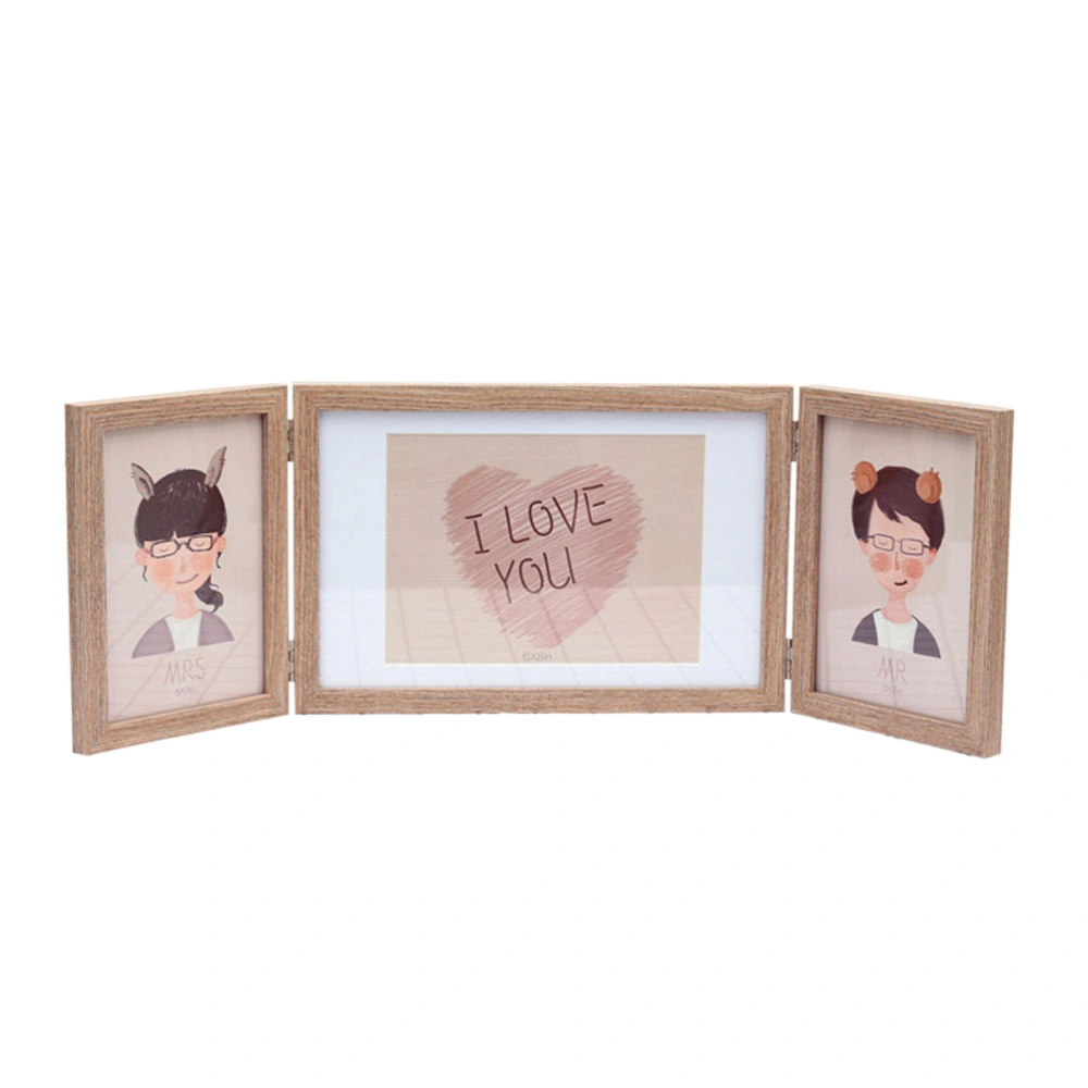 6 Inch Wooden Photo Frame Tri-fold Couples Home Desktop Decoration Craft Painting Personalized Picture Frame(Random Style and Color)