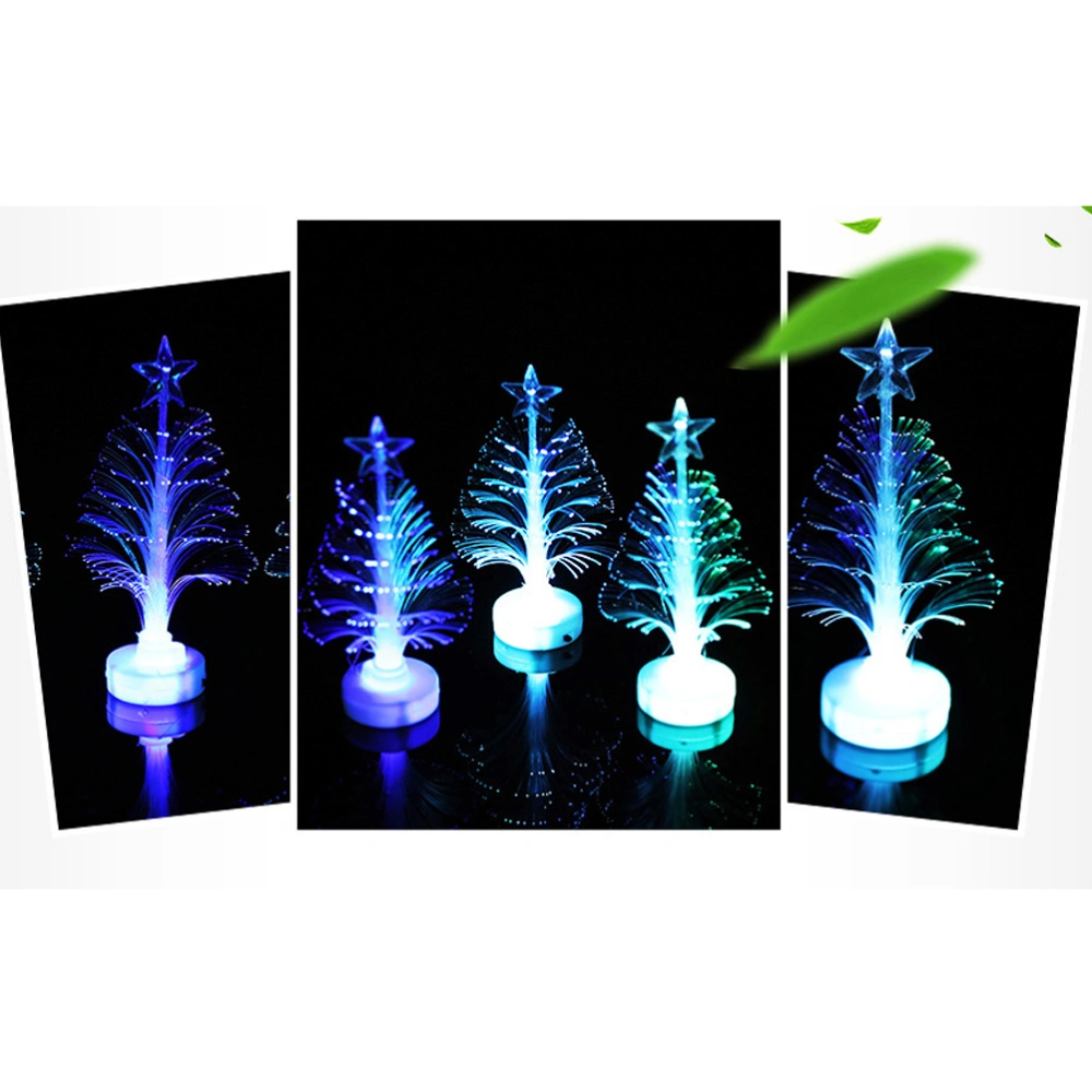 2 Pcs LED Optical Fiber Color Changable Christmas Tree Shaped Night Light Christmas Party Home Decoration Light (White/Mixed Types)