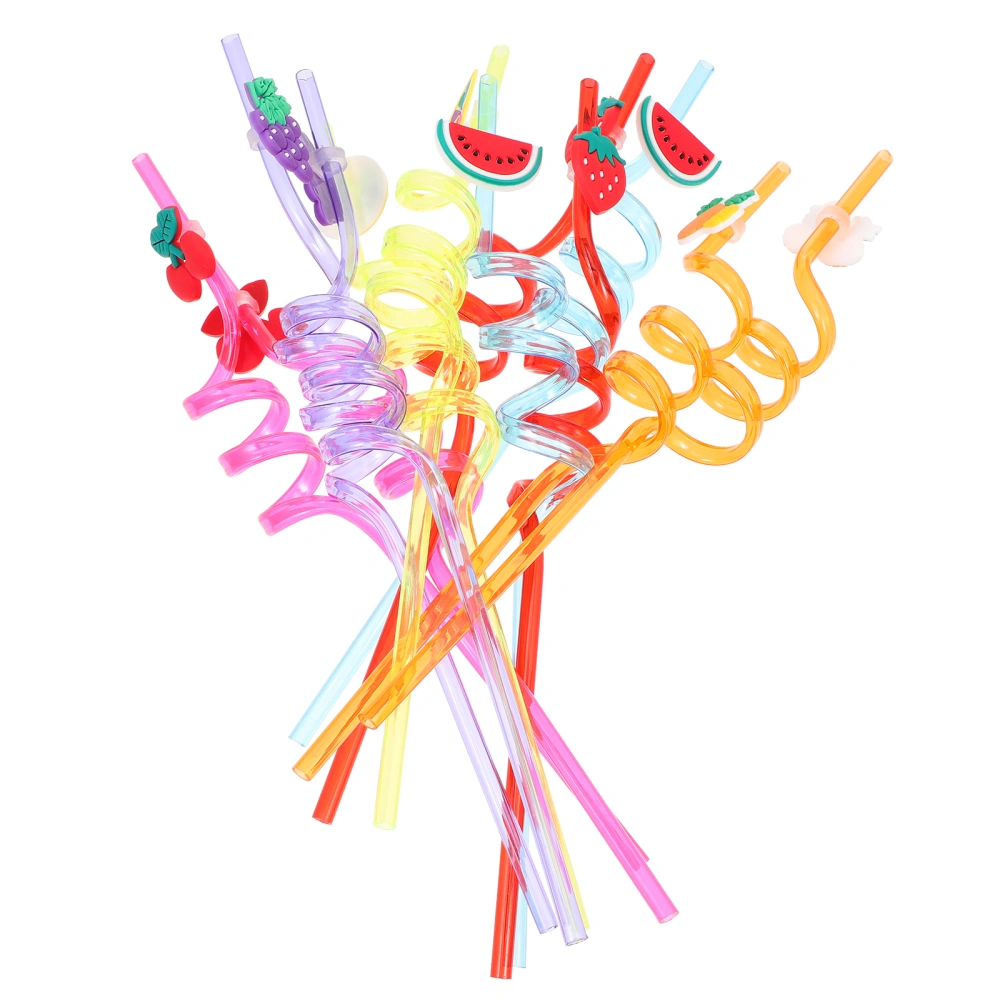 12Pcs Fruit Drinking Straws Cartoon Fruit Straws Party Drinking Straws (Random Style)