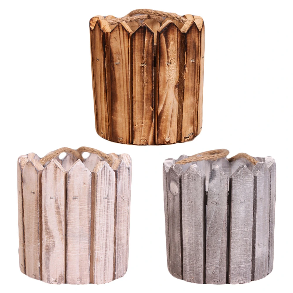 3Pcs Wooden Flower Planters Patio Planters Flower Pots Plant Pot (Mixed Color)