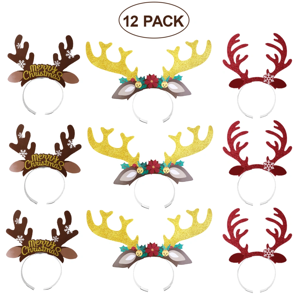 Tinksky 12PCS Reindeer Antlers Headband Hair with Ears Headwear Accessories for Christmas Cosplay Masquerade Easter Party Gift