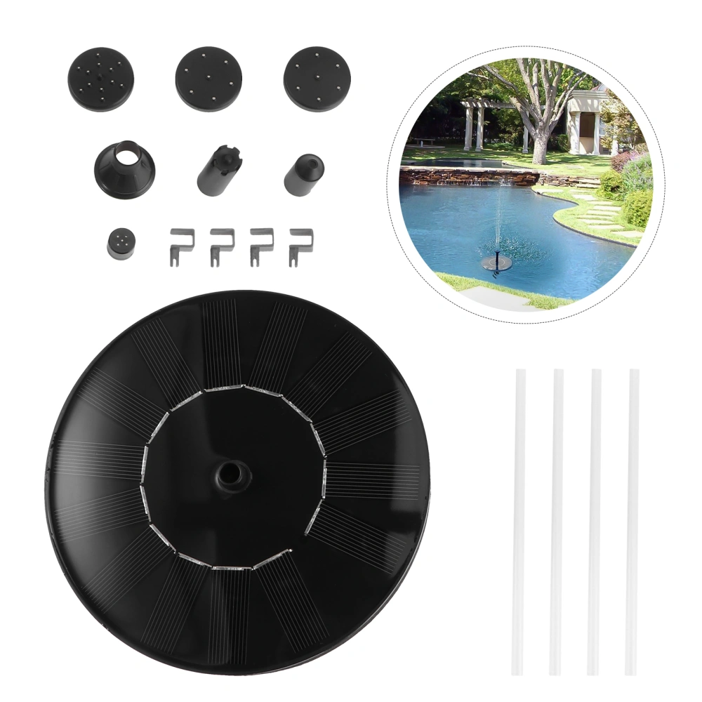 1Pc Outdoor Solar Water Fountain Round Solar Panel Fountain Garden Decor Black