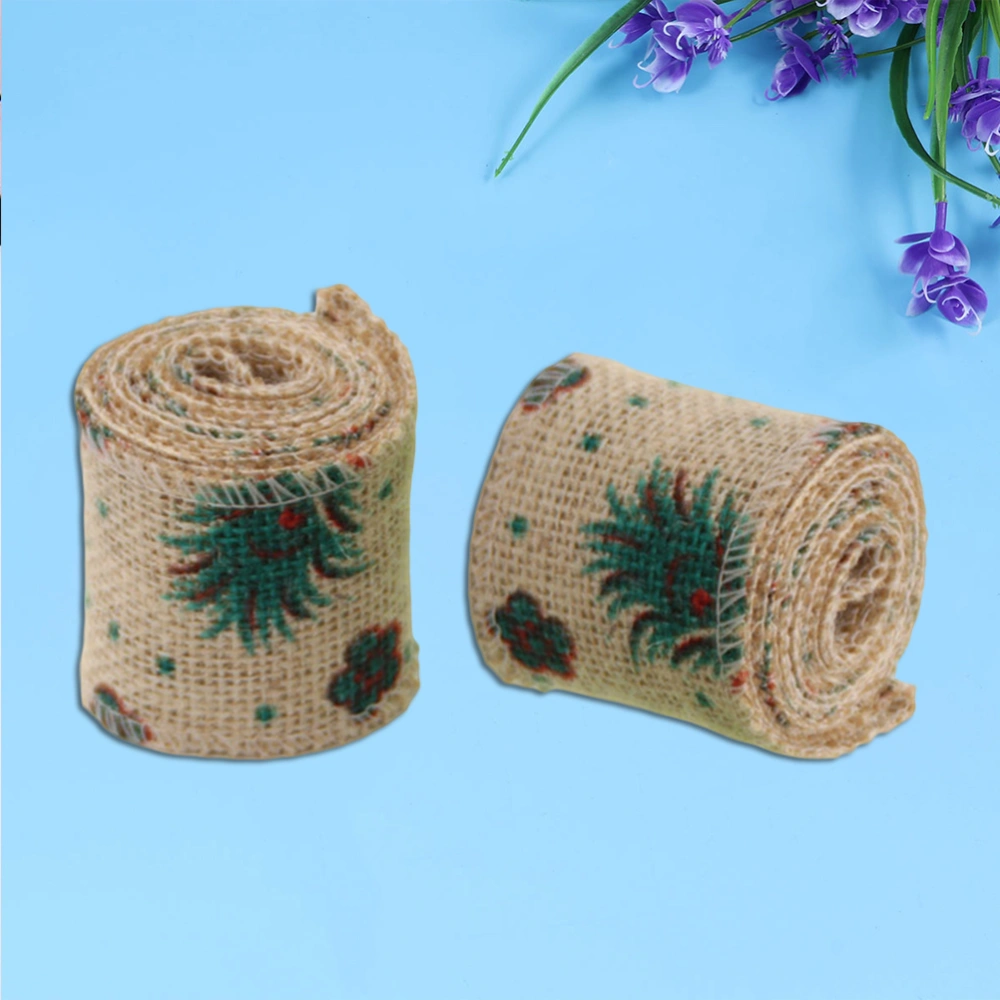 2pcs Christmas Burlap Ribbon Rolls Wrapping Packaging Decorating Crafting Linen Ribbons Holiday Decorations (Grass)