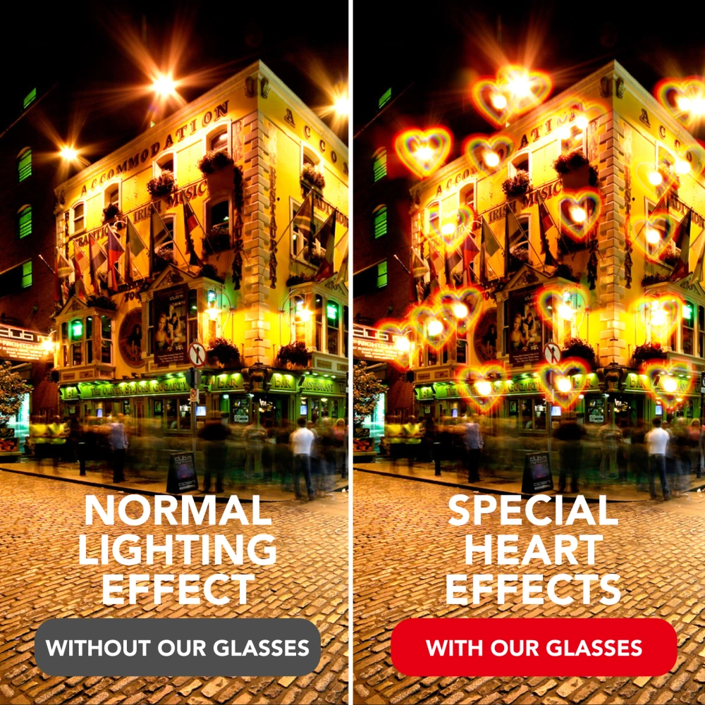 FENICAL Peach Heart Special Effects Glasses Interesting Eyewear Light Diffraction Glasses Funny Eyeglasses for Bar Night Club (Black)